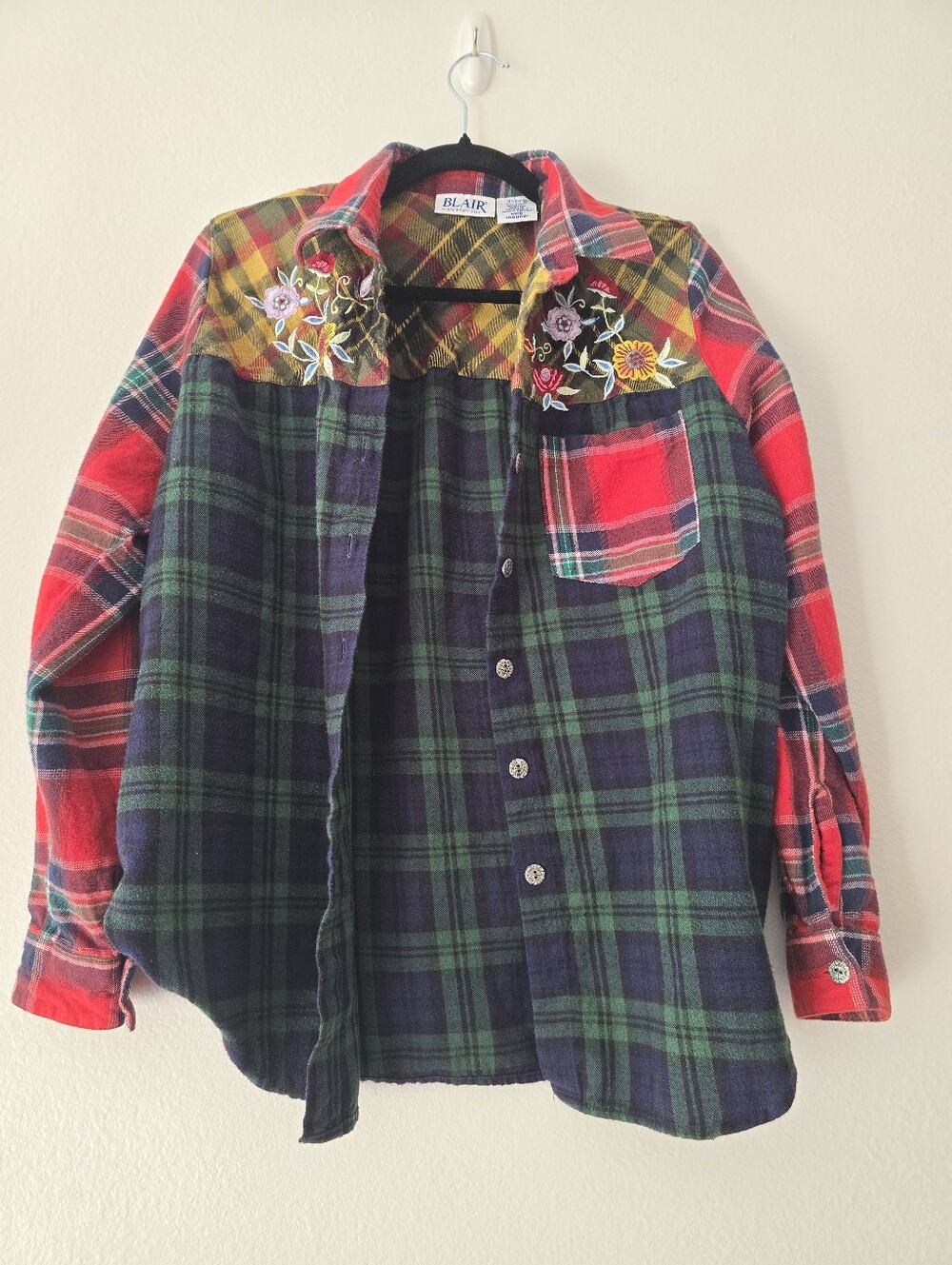 Blair Vintage 90's Plaid Mixed-Panel Button-Down Shirt
